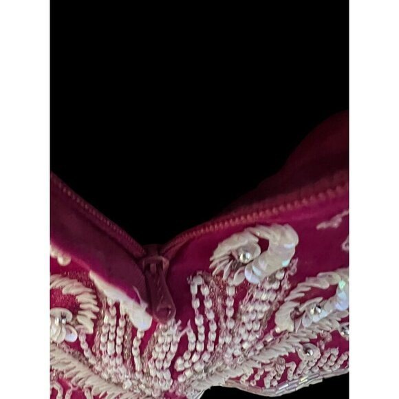 Vintage Fuchsia Beaded Silk Blouse With Pearl & Sequin Embellishments Short Slee - Picture 8 of 11